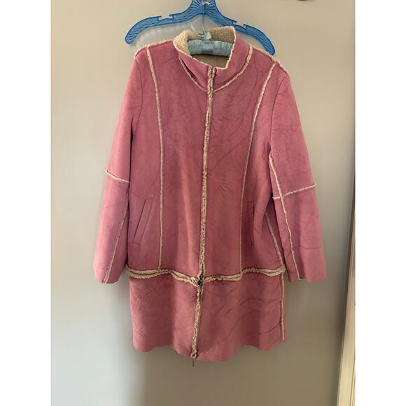 Vintage Suzanne Somers Collection Baby Pink Sherpa Lined Zip Up Jacket 1X - Picture 1 of 7